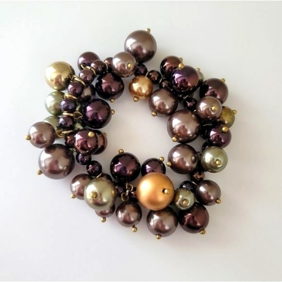 Bracelet Bauble Stretch Deep Plum, Bronze, Brown & Gold Baubles Bracelet #0049 - Picture 2 of 11
